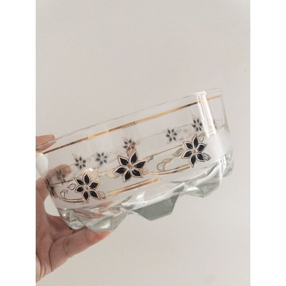 Vintage Decover Italy Glass Bowl With Black & Gold Floral Design - Picture 2 of 10